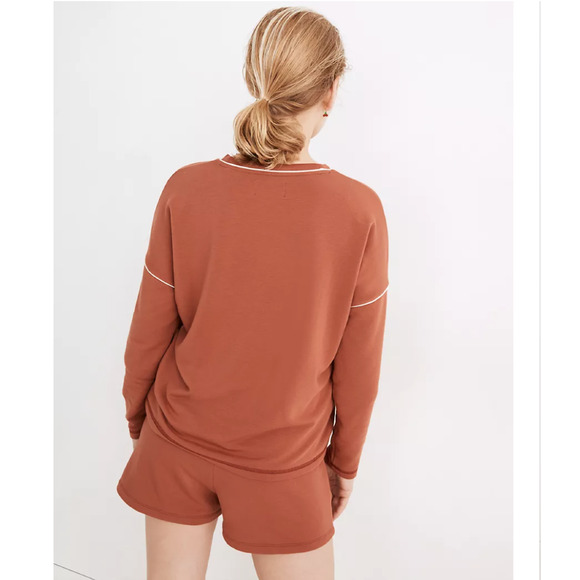 NWT Madewell Brick Red MWL Superbrushed Piped Easygoing Sweatshirt - Picture 7 of 10